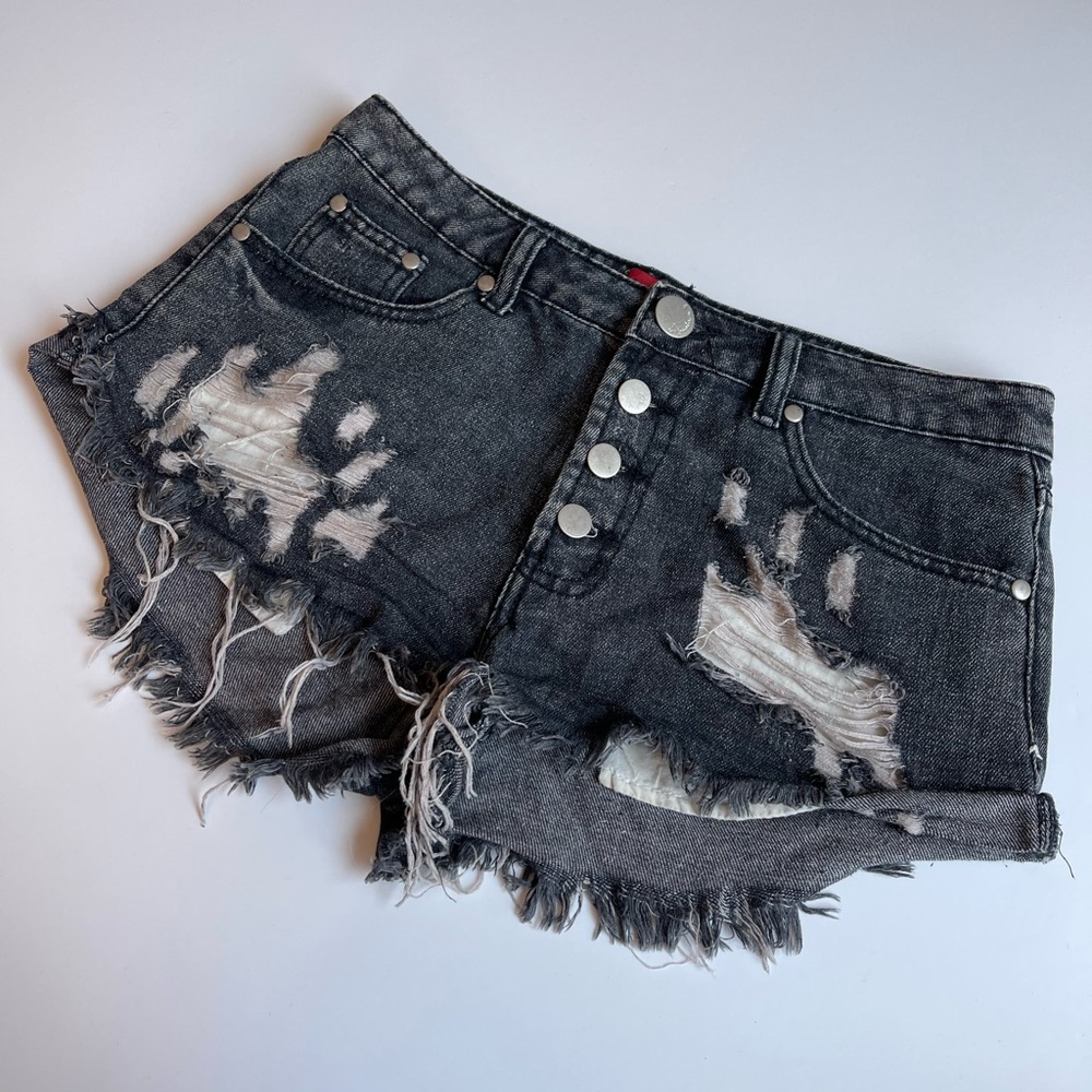 Signature 8 Jean Shorts Distressed Button Fly Denim Gray Women’s Size Medium
